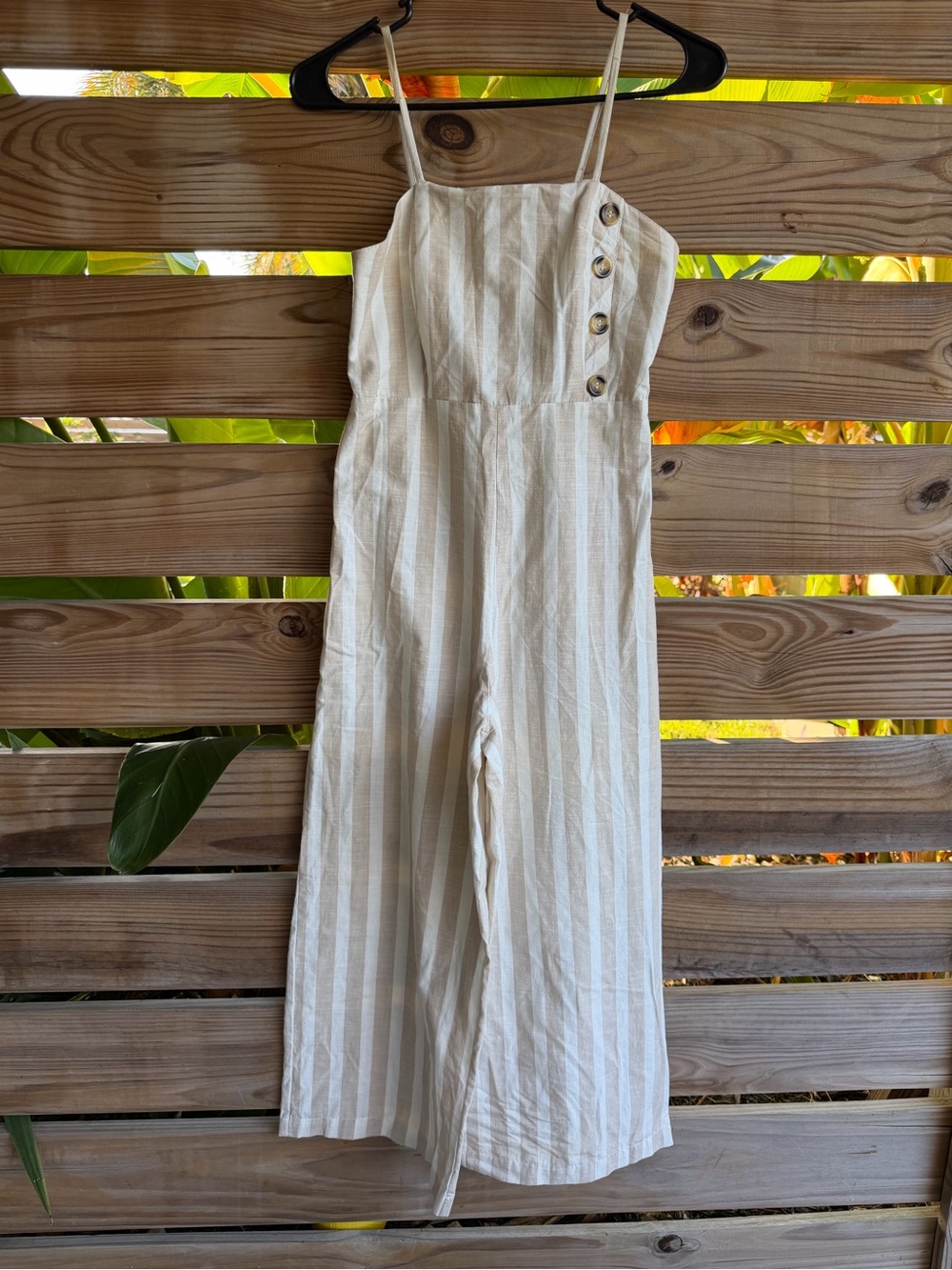 Japna Cream & White Striped Sleeveless Wide-Leg Jumpsuit
